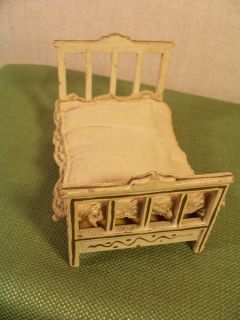 Antique German Dollhouse Gottschalk Bed with Bedding