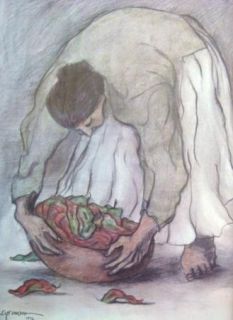 1976 R C Gorman Print Woman with Peppers Navajo