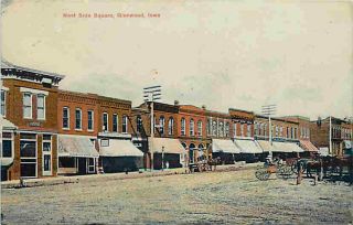 Glenwood Iowa IA 1908 Downtown West Side of Square Vintage Postcard