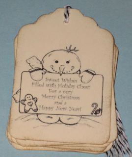 Set of 8 Gift Tags Snowman Sweet Wishes Primitive Handmade Tags