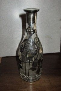 Antique Art Nouveau Glass Decanter Sterling Silver Overlay
