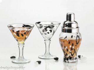 Glass Martini Shaker Handmade Glasses 2 Set Black White