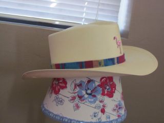 Ladies Stetson Cowgirl Flamingo White Straw Hat Size 7