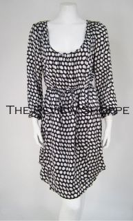 Graham Spencer Scoop Silk Polka Dotted Blouson Dress Black White L $