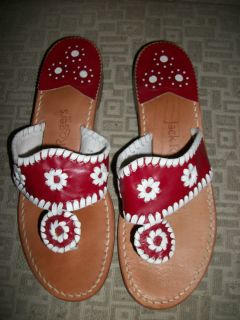 Jack Rogers College Colors Collection Red White Navajo Leather Sandals