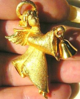 Vintage 14k Gold GP Celebration Bell Cherub Angel Pin Brooch