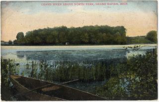 Grand Rapids MI Grand River Above North Park Scene Row Boat PM 1909