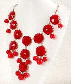  Women Bubble Bib Statement Fashion Jewelry Gold GP Necklace RED TONE