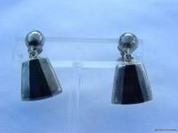 Vtg Lopez Taxco Sterling Silver Onyx Dangle Earrings