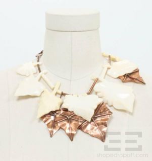 Gerda Lynggaard MONIES Bronze Bone Leaf Necklace Clip Earrings Set