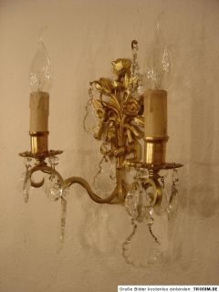 Antique 2 Light Sconces Gold Bronze Finish Pair Wall Lamps Crystal