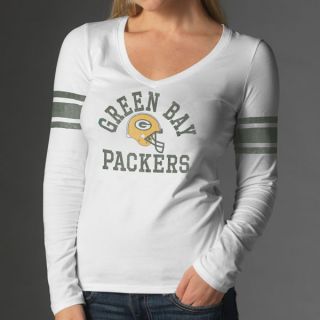 Green Bay Packers Womens White 47 Brand Home Run V Neck Long Sleeve