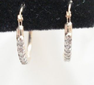 Vintage 14k Yellow Gold Diamond Hoop Earrings Signed Sun