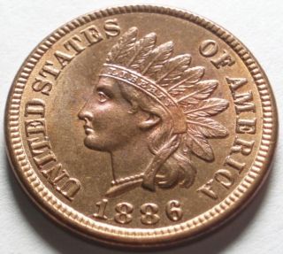 1886 Type 1 Indian Cent Pretty Red Brown Uncirculated Tougher Date No