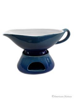 Set Large Blue Porcelain Gravy Bowl Boat Warmer Cobalt Sauce and w