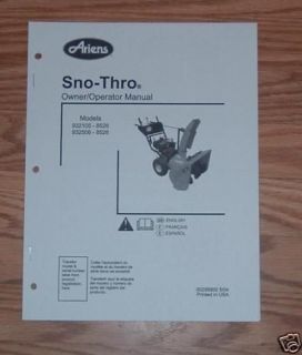 ariens sno thro snow blower owners manual time left $