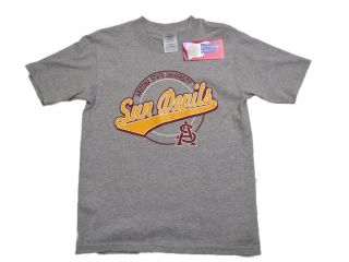 ARIZONA STATE SUN DEVILS YOUTH GREY FRONT AND BACK LOGO T SHIRT NEW
