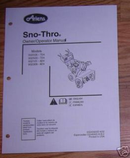ariens st1032 st734 snow thrower operators manual time left $