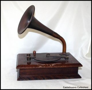 Vintage Walnut Bronze Gramophone Phonograph Music Box Jewelry Case Box