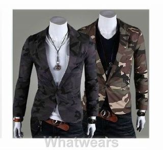 SHO Cool Mens Camouflage Print Slim Fit One Button Suit Coat 2Colors M
