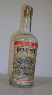 Antique Foust Whiskey Bottle Glen Rock Pennsylvania Distillery w