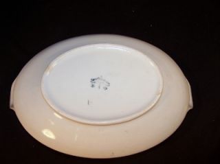 Harker White & Gold Trim Covered Bowl 10 1/2 Bow Arrow Semi Porcelain