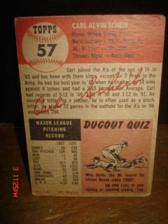 1953 Topps Carl Scheib Card 57 Philadelphia Athletics