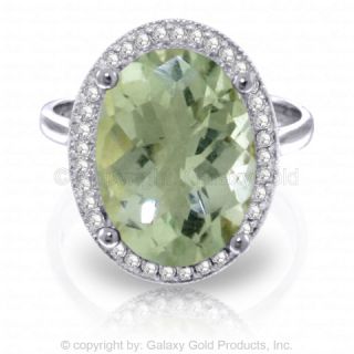Natural Green Amethyst Oval Cut Gemstone & 36 Real Diamonds Ring 14K