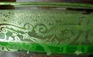Cambridge Green Oblong Dish Vaseline Glass Etched