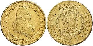 1759 Spanish Gold Coin Fernando VI Monarchi (1746 1759) 8 Escudo SS554