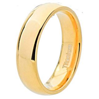 6mm 14k Gold EP Domed Titanium Band Mens Wedding Ring