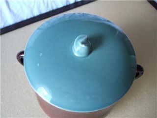  USA Pottery Brown Village Green Lid Bean Pot Cookie Jar RARE