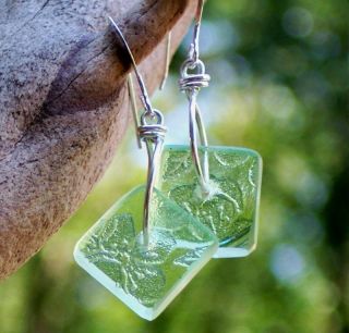 Eco Friendly Green Depression Glass Square Earrings
