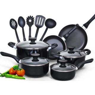 Cook N Home 15 Piece Soft Handle Nonstick Cookware Set   NC 00296