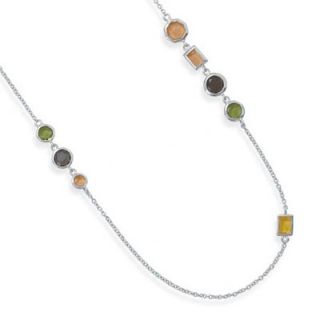 Jewelryweb 18 Inch+2 InchRhodium Plated Multicolor CZ Necklace   18
