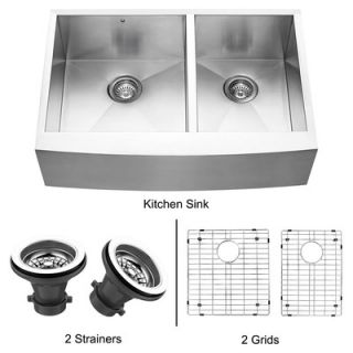 Vigo 33 Stainless Steel Double Bowl Farmhouse Kitchen Sink Set