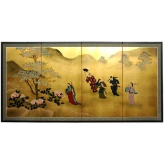 Oriental Furniture 36 Gold Leaf Flower Dance Silk Screen with Bracket