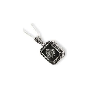 Jewelryweb Sterling Silver Marcasite and Onyx Locket Necklace   Spring