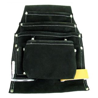 Black Professional 10 Pocket Leather Tool Bag Pouch