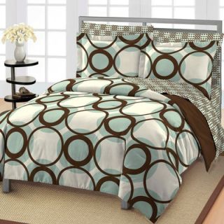 Aqua Blue and Brown Geometric Circles 5 Piece Twin Comforter Set