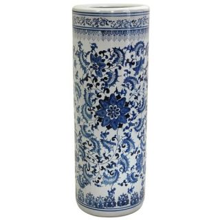 Umbrella Stand with Blue Floral Design in White