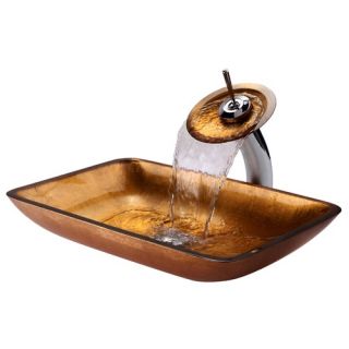 Golden Pearl Rectangular Glass Vessel Sink and Faucet