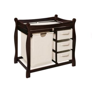 Espresso Sleigh Style Changing Table with Hamper and 3 Baskets