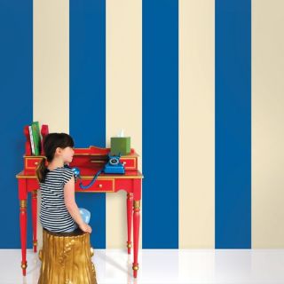 Stripe Wallpaper in Blue and Cream