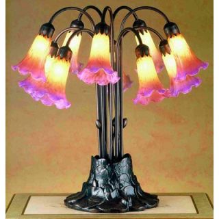 Meyda Tiffany Tiffany Pond Lily 10 Light Table Lamp in Amber / Purple