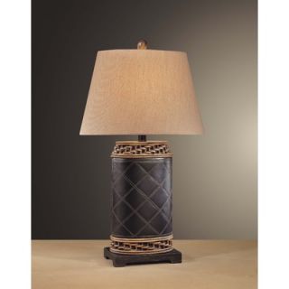 Minka Ambience Table Lamp in Dark Brown Leather with Rattan   12180