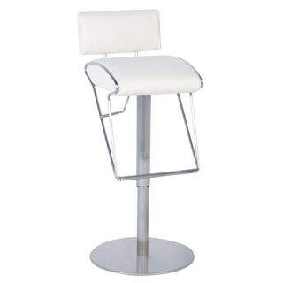 Adjustable Swivel Stool with Upholstered Back in White