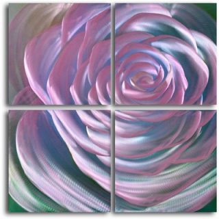 My Art Outlet Ensnaring Fushsia Rose 4 Piece Contemporary Handmade