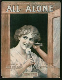 All Alone 1911 Pretty Girl Telephone Novelty Vintage Sheet Music