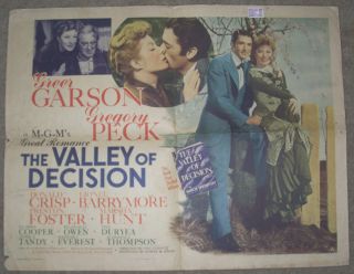 Valley of Decision Greer Garson or Half Sheet Poster